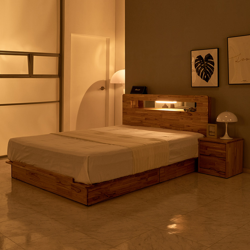 윌리스 라지킹 1800 평상형 삼로스위치 LED 침대 참죽 원목 프레임